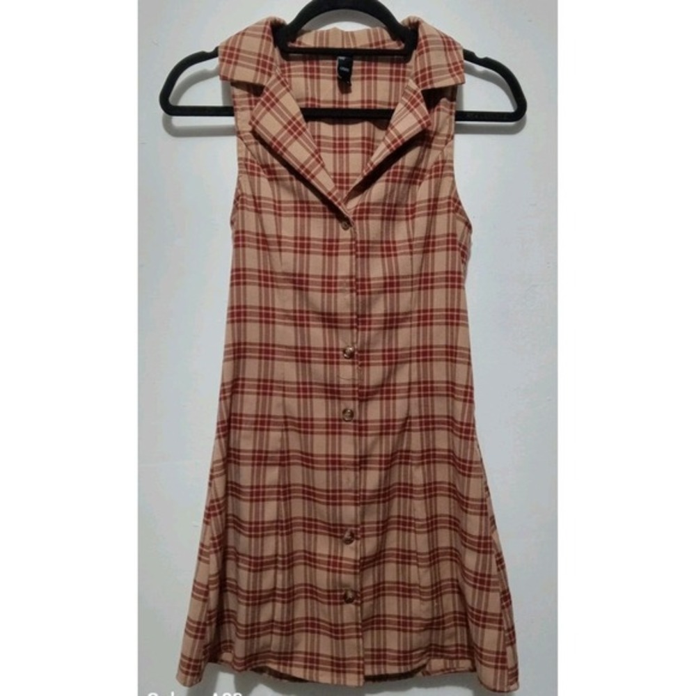 Cider Size XS Plaid Mini Dress Sleeveless Collared Button Front Preppy